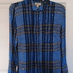 Style & Co. Blue and Black Plaid Shirt with Sparkle